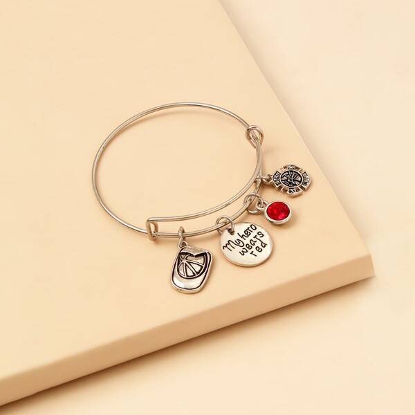 

Rhinestone Charm Bangle, Silver
