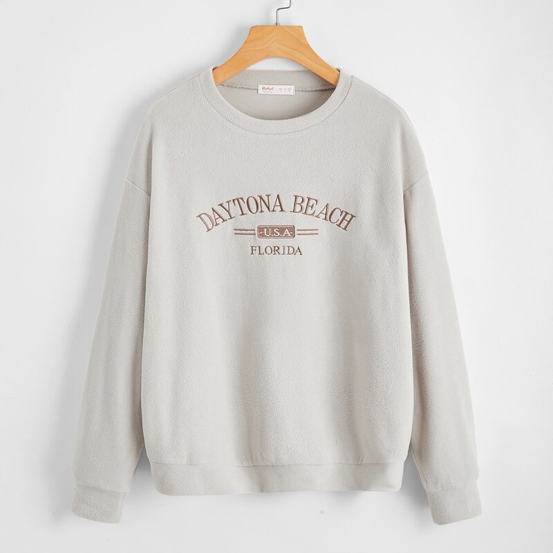 

Letter Embroidery Drop Shoulder Sweatshirt, Light grey