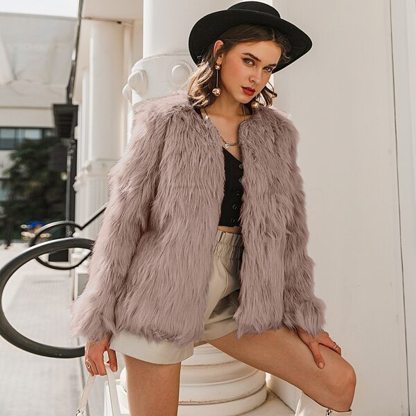

Open Front Fuzzy Coat, Apricot