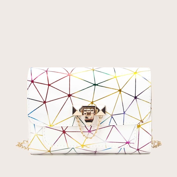 

Geometric Pattern Chain Bag, White