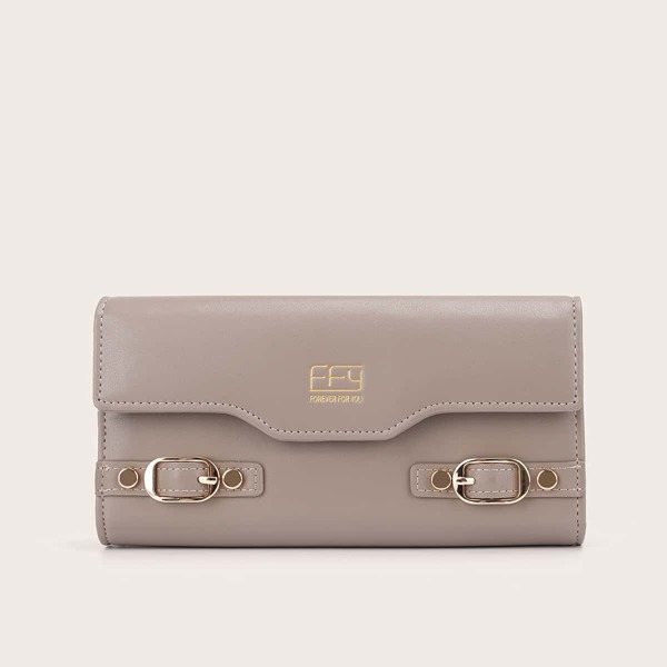 

Buckle Decor Letter Graphic Long Purse, Grey