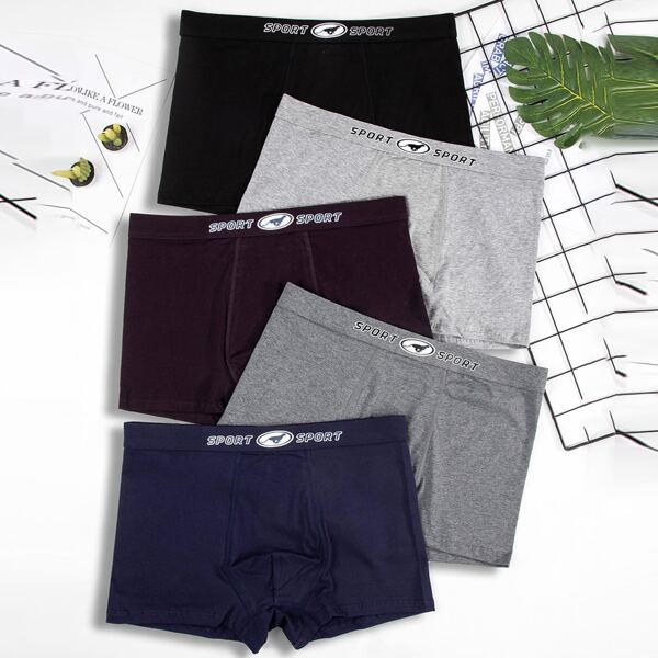

Men 5pcs Letter And Graphic Print Boxer Brief, Multicolor