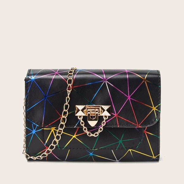 

Geometric Pattern Chain Bag, Black