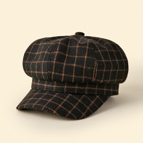 

Plaid Pattern Bakerboy Cap, Black
