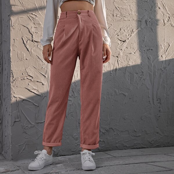 

Corduroy High Rise Straight Pants, Dusty pink