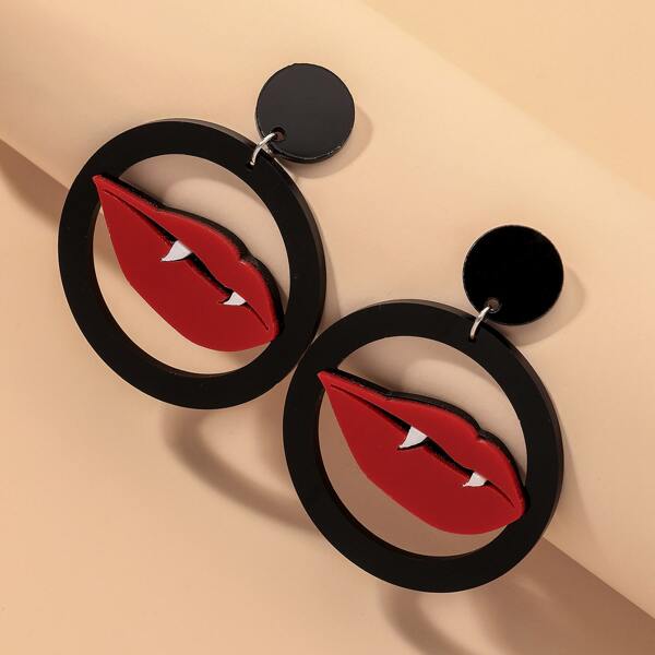 

Mouth Decor Round Drop Earrings, Red