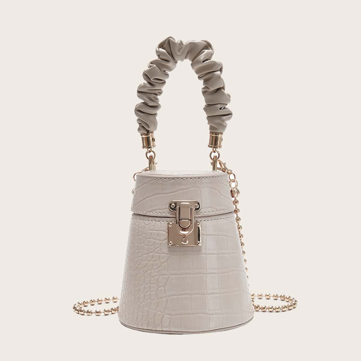 

Mini Croc Embossed Bucket Bag, White