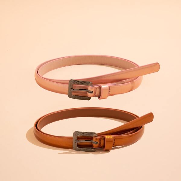 

2pcs Metal Buckle Belt, Multicolor