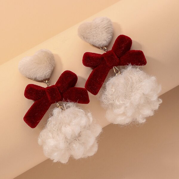 

Fluffy Heart Decor Bow Knot Drop Earrings, Multicolor