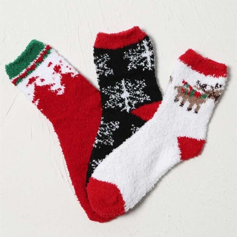 

3pairs Christmas Pattern Fuzzy Socks, Multicolor
