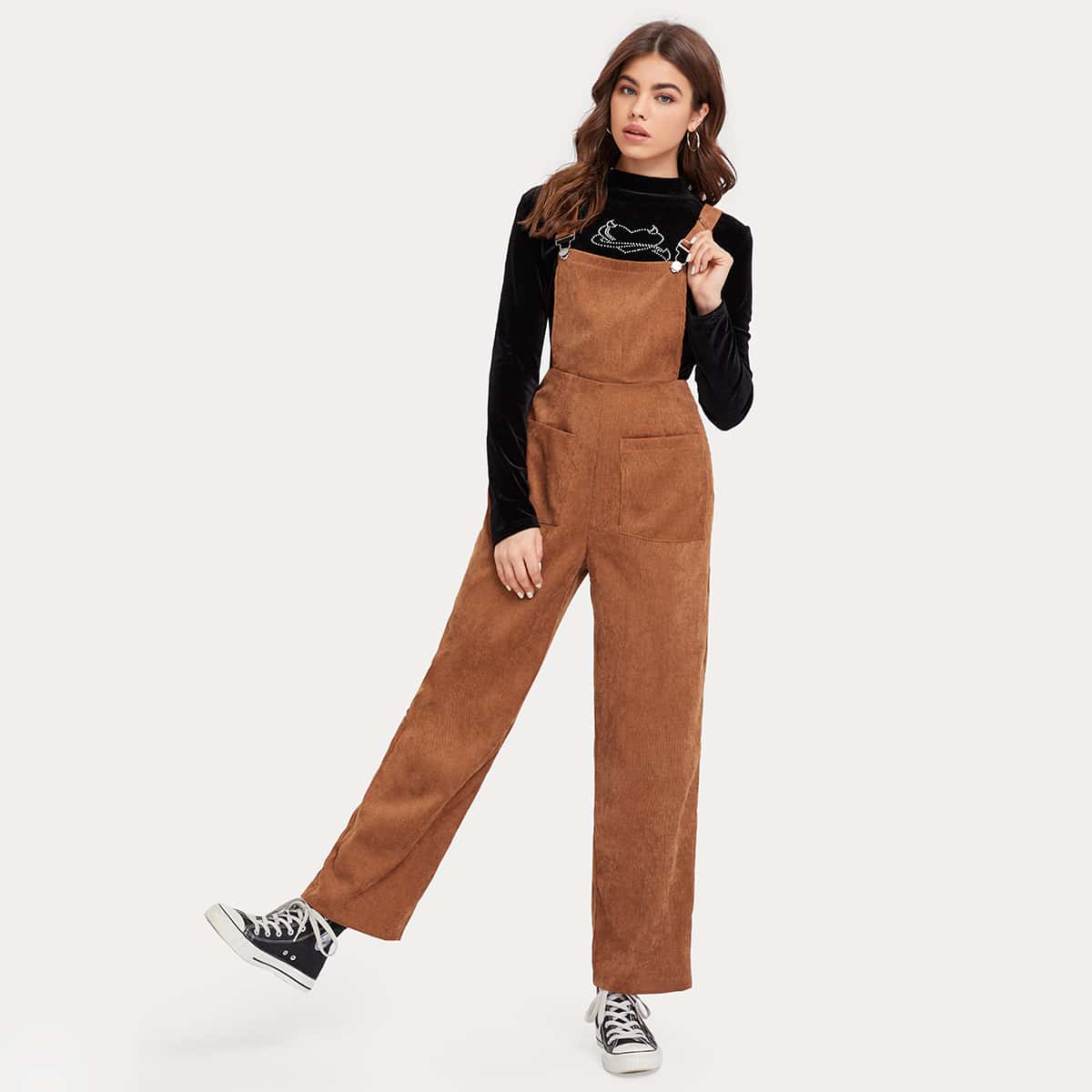 

Solid Corduroy Pocket Overall, Coffee brown