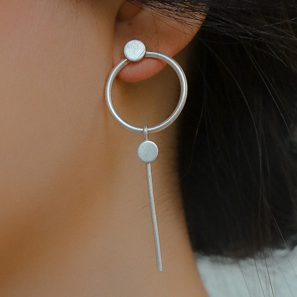 

Round Decor Bar Drop Earrings, Silver