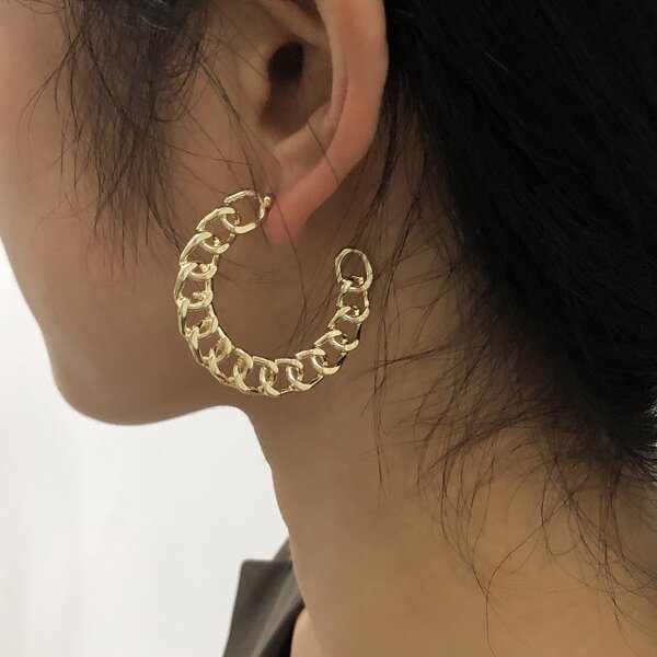 

Chain Design Cuff Hoop Earrings, Gold