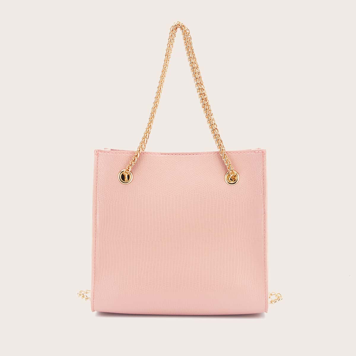 

Lizard Embossed Chain Shoulder Bag, Pink