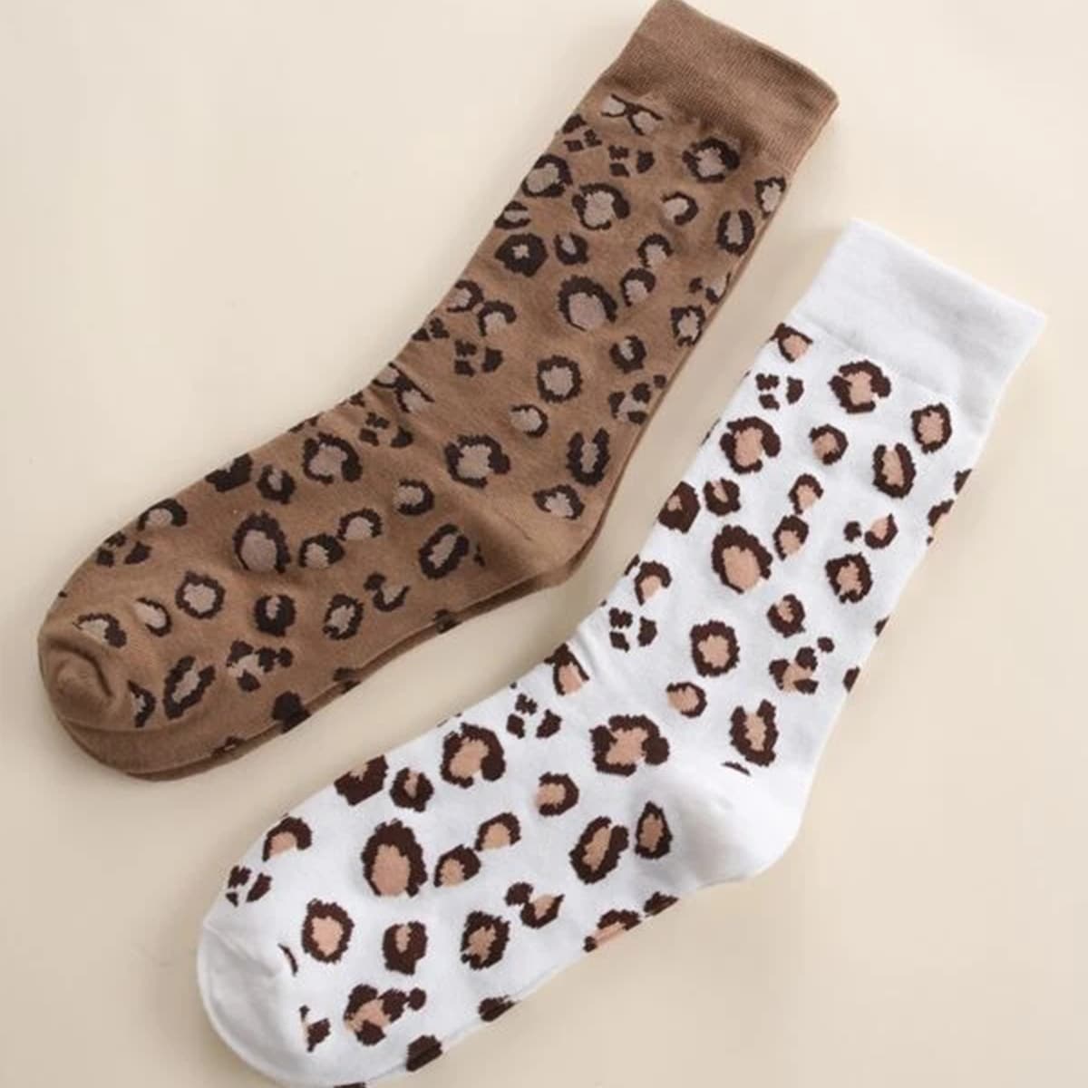 

2pairs Leopard Crew Socks, Multicolor