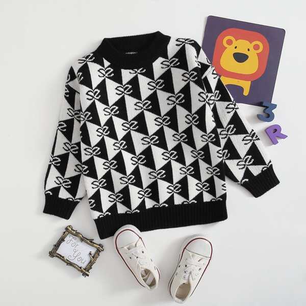 

Toddler Boys Geo Pattern Sweater, Black and white