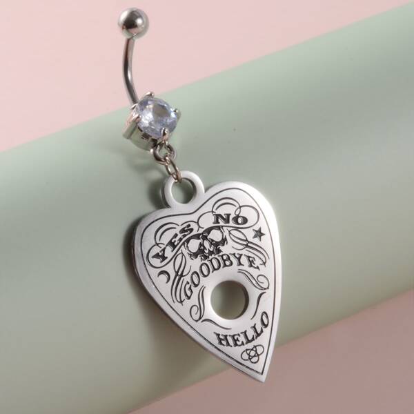 

Heart Charm Belly Ring, Silver