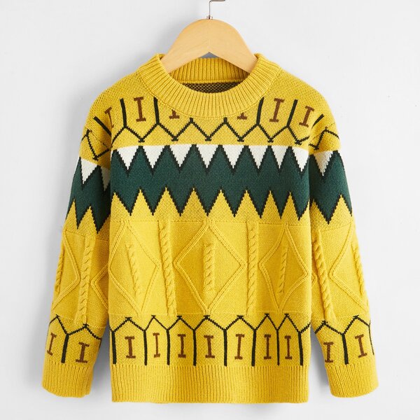 

Boys Chevron Pattern Drop Shoulder Sweater, Yellow