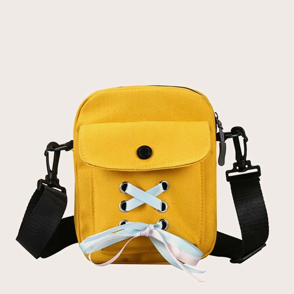 

Lace-up Front Flap Crossbody Bag, Yellow