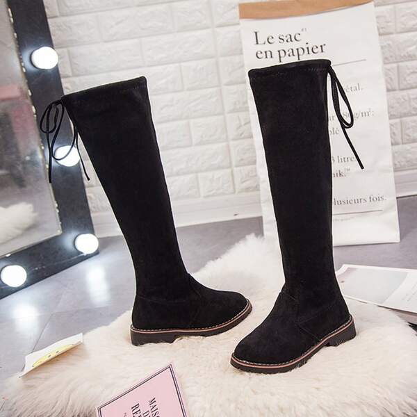 

Girls Minimalist Tie Back Sock Boots, Black