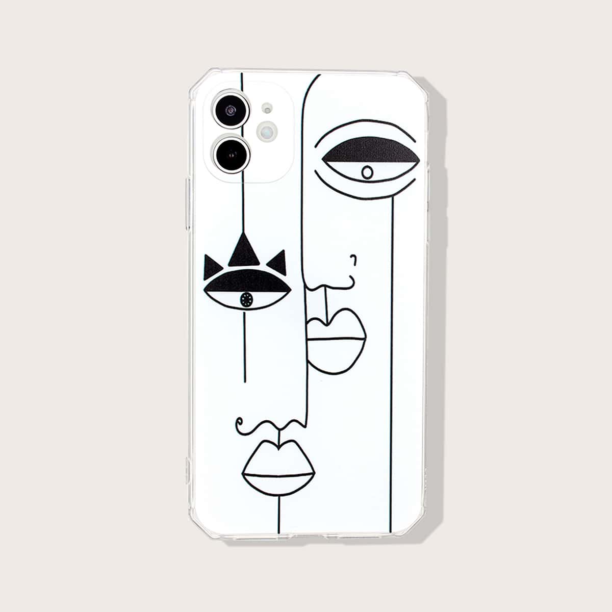 

Abstract Face Print iPhone Case, White