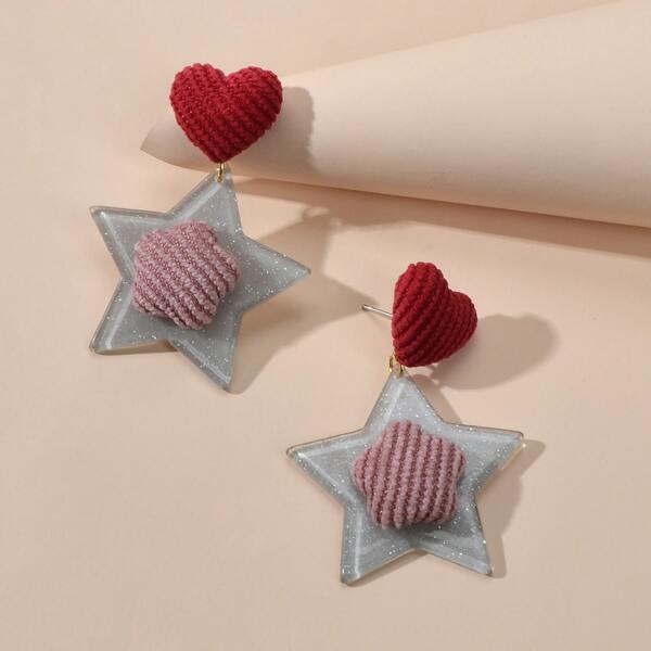

Heart Decor Star Drop Earrings, Multicolor