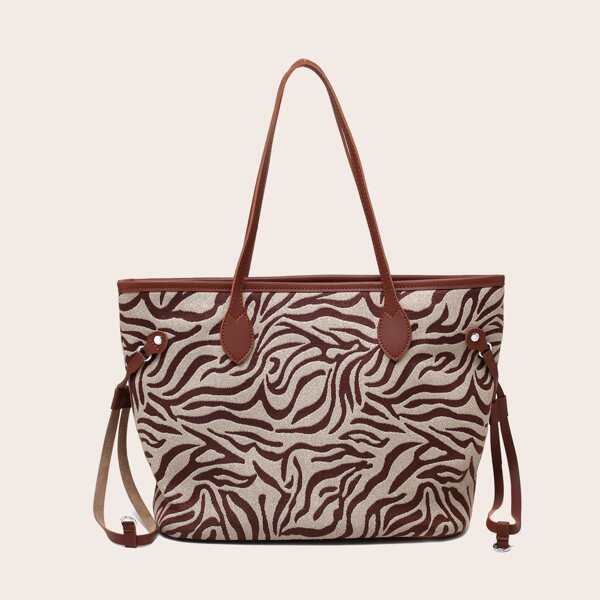 

Zebra Striped Pattern Tote Bag, Brown