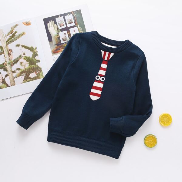 

Toddler Boys Tie Pattern Crew Neck Sweater, Navy blue