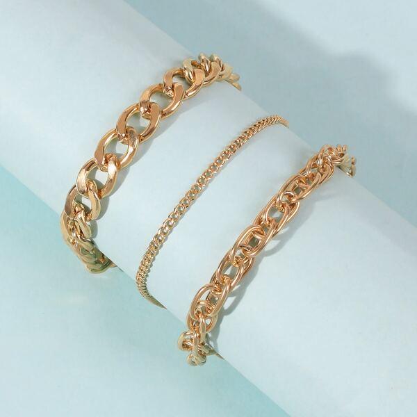 

3pcs Metal Chain Bracelet, Gold