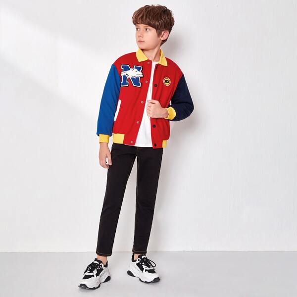 

Boys Patched Detail Pocket Side Zip Front Bomber Jacket, Multicolor