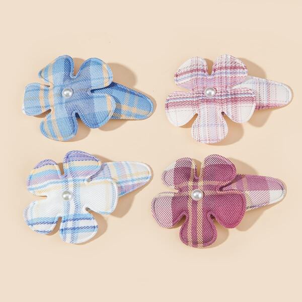 

4pcs Toddler Girls Plaid Pattern Hair Clip, Multicolor