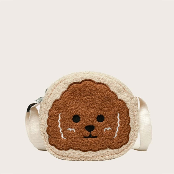 

Girls Cartoon Pattern Fluffy Crossbody Bag, Beige