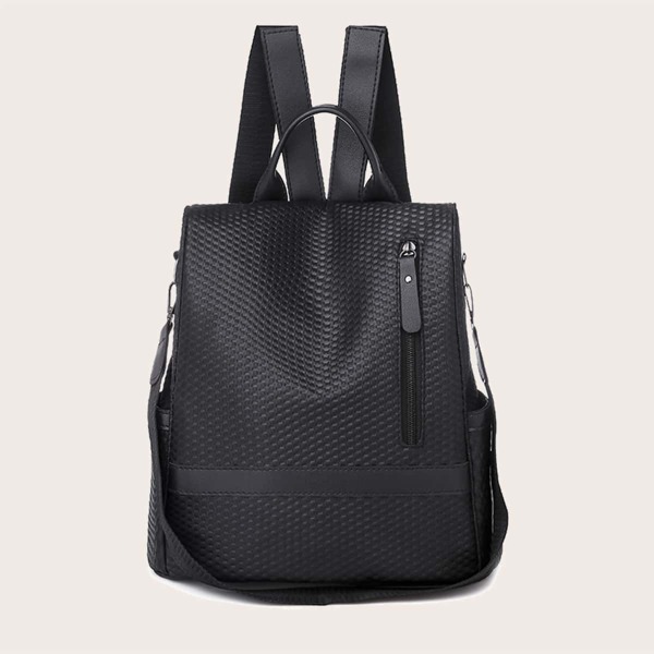 

Zip Front Backpack With Detachable Strap, Black