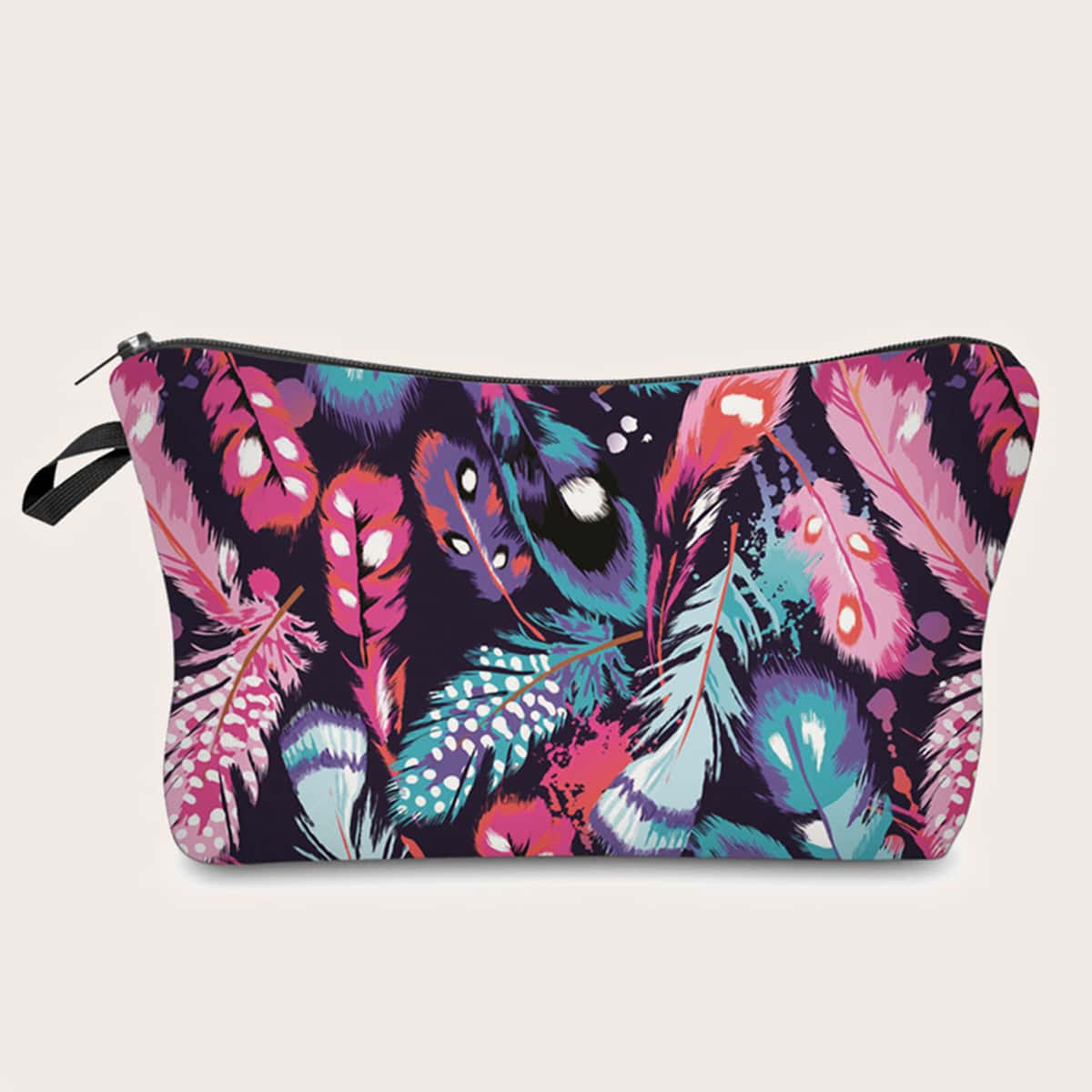 

Feather Print Makeup Bag, Multicolor