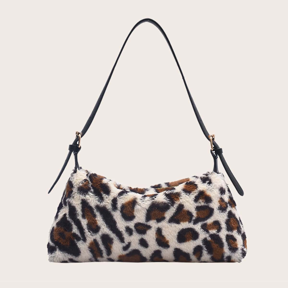 

Leopard Faux Fur Baguette Bag, Brown