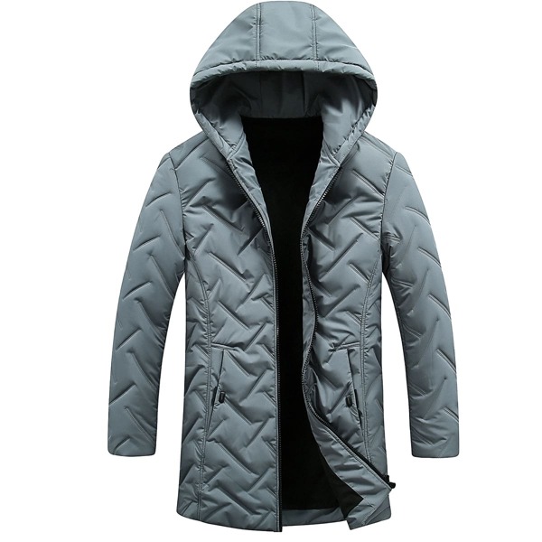 

Men Zip Up Quilted Hooded Coat, Grey