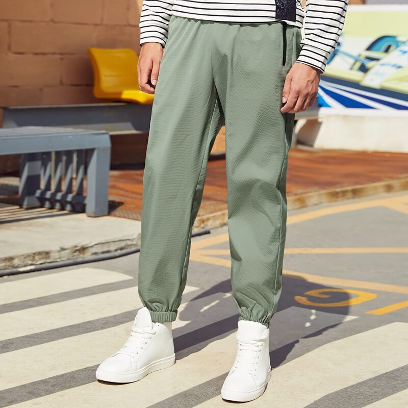 

Guys Solid Zipper Detail Pants, Mint green