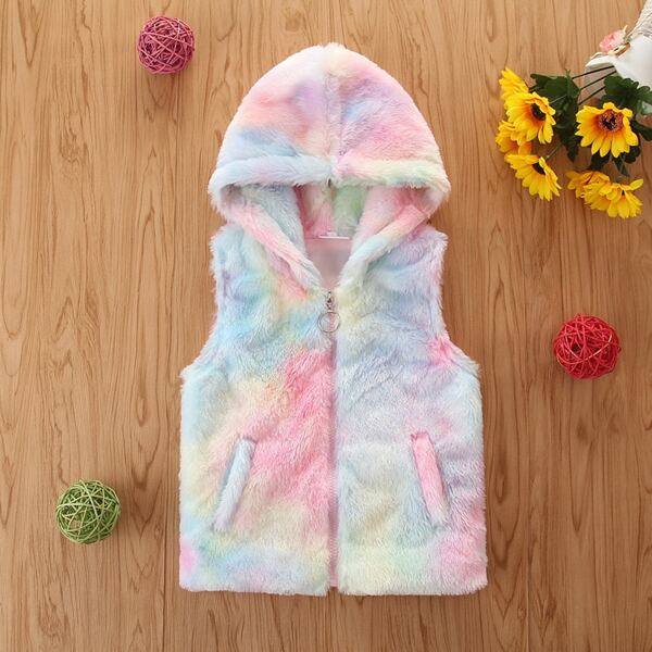 

Toddler Girls Tie Dye O-Ring Zip Up Teddy Gilet, Multicolor