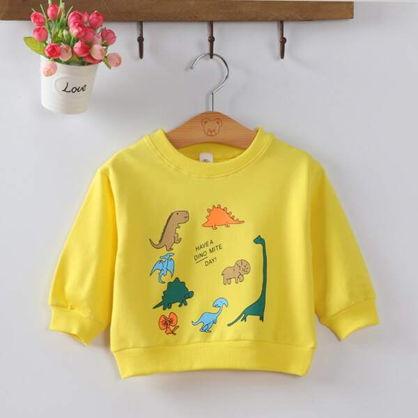 

Toddler Boys Cartoon Dinosaur & Slogan Graphic Sweatshirt, Yellow