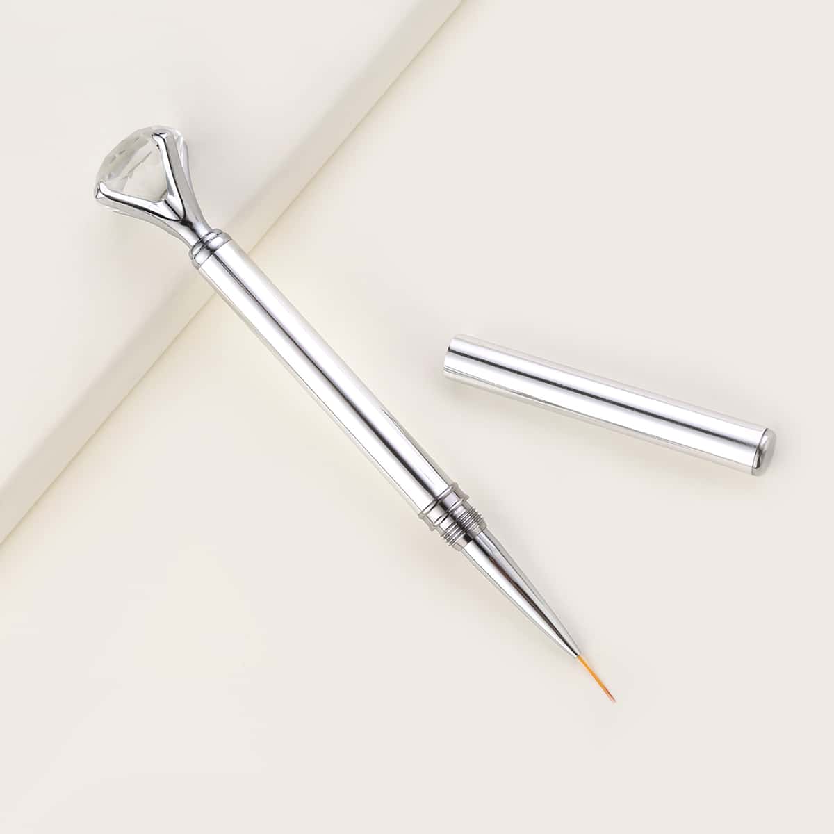 

1pc Rhinestone Decor Nail Art Brush, Silver