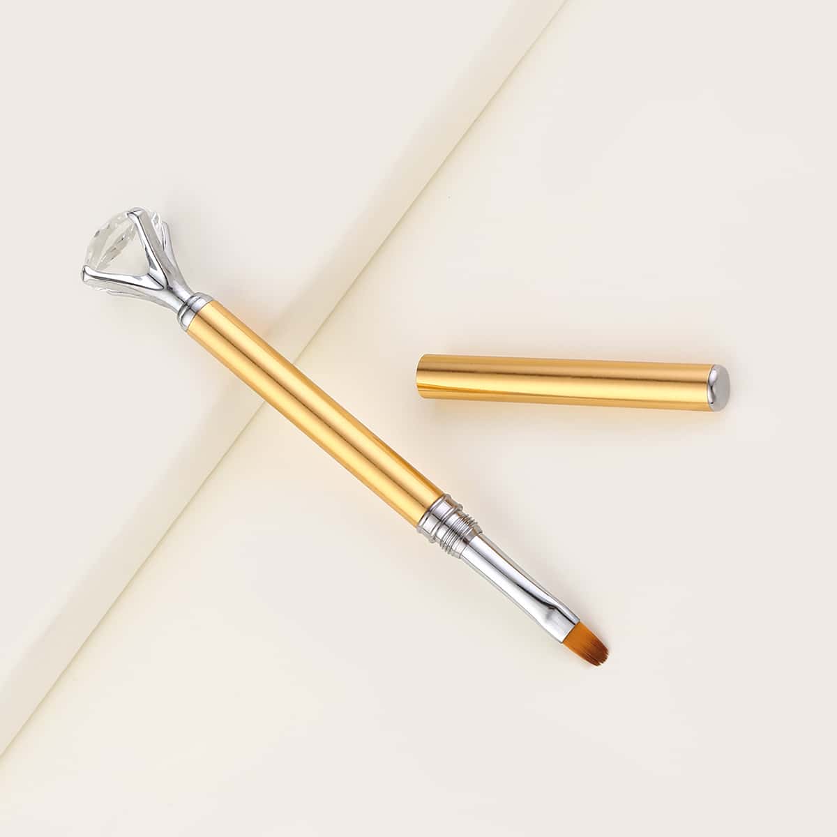 

1pc Rhinestone Decor Nail Art Brush, Gold