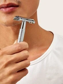 老風格刮胡刀架直剃刀折疊手動刮胡刀剃須銀色1入組剃須剃須鬍鬚面部清潔