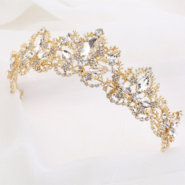 

Rhinestone Decor Crown Hair Accessory, Gold