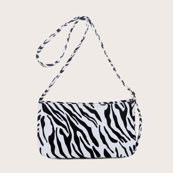 

Zebra Striped Pattern Baguette Bag, Black and white