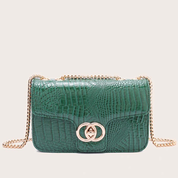 

Croc Embossed Shoulder Bag, Green