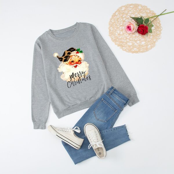 

1pc Christmas And Slogan Graphic Sweatshirt, Light grey