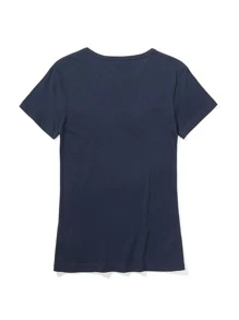 SHEIN LUNE Plus Dandelion And Slogan Graphic Tee - Navy Blue - View 2