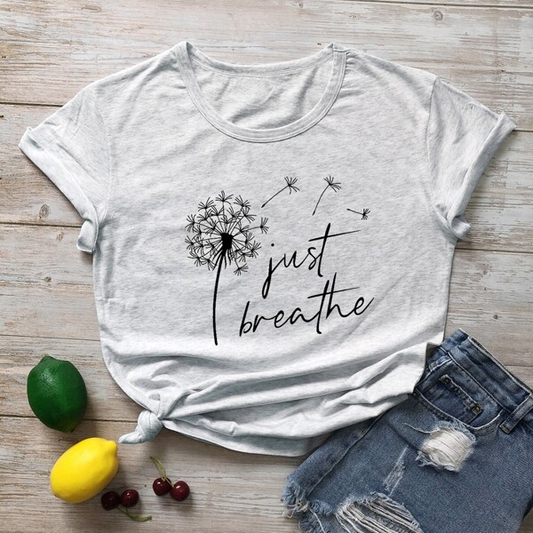 

Plus Dandelion And Slogan Graphic Tee, Light grey
