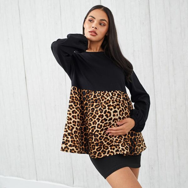 

Maternity Leopard Bishop Sleeve Sweatshirt, Multicolor
