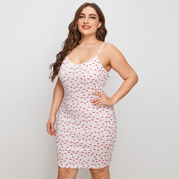 

Plus Ditsy Floral Cami Bodycon Night Dress, White